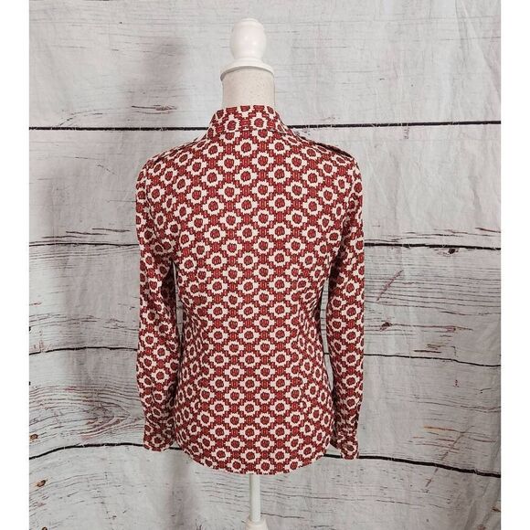 Tory Burch Long Sleeve Button Front Geometric Blouse Size 2 - Picture 2 of 6